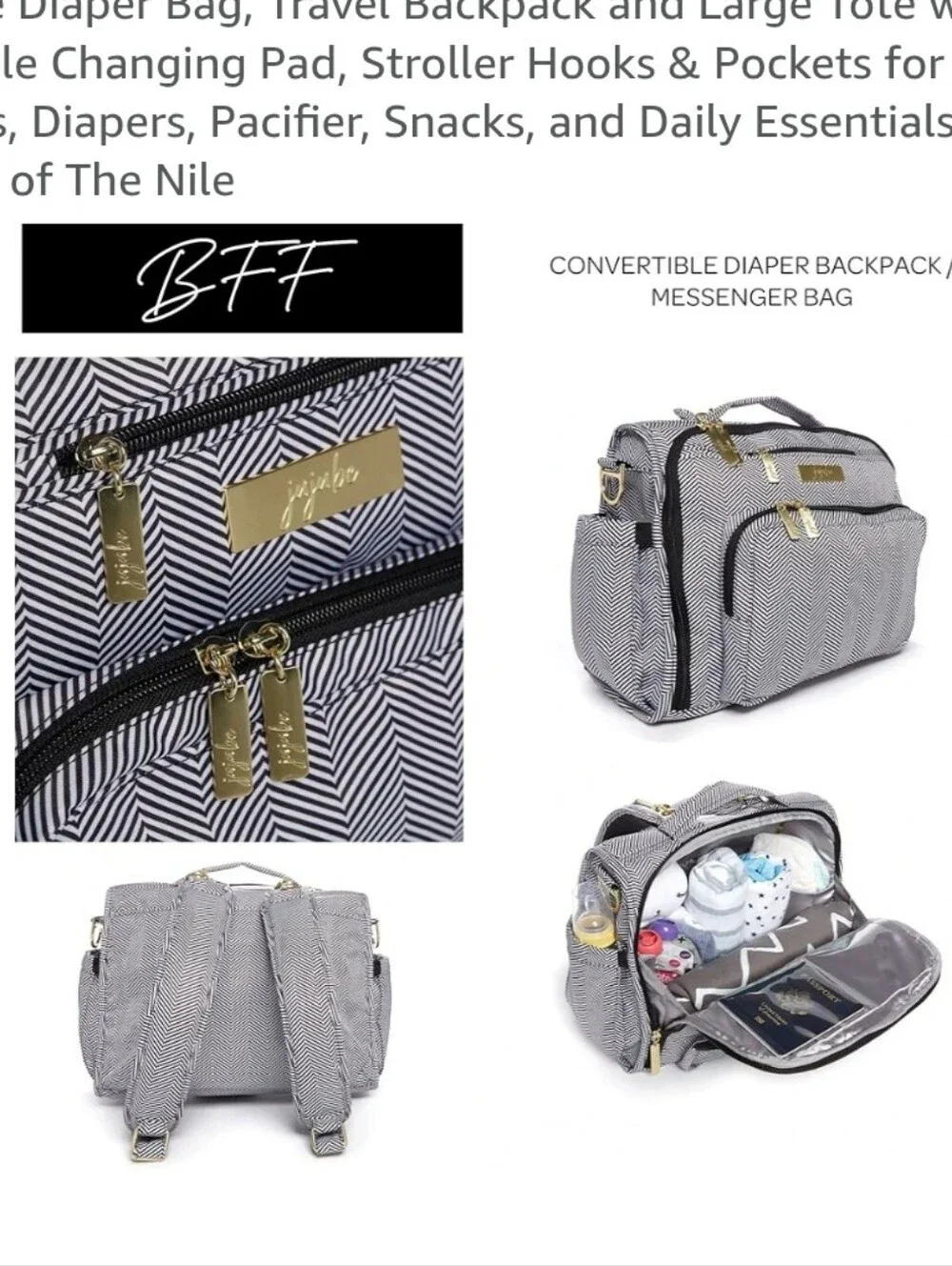Ju-Ju-Be Queen of The Nile Black and White Chevron Cnvertible Diaper Bag